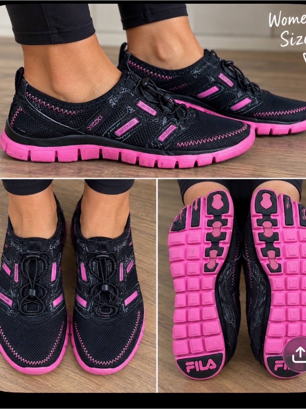 Fila Women’s Black and Pink Athletic Slip-On Sneakers